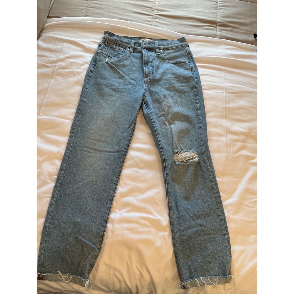 Madewell The Perfect Vintage Jean Light Wash Distressed Raw Hem Size 27